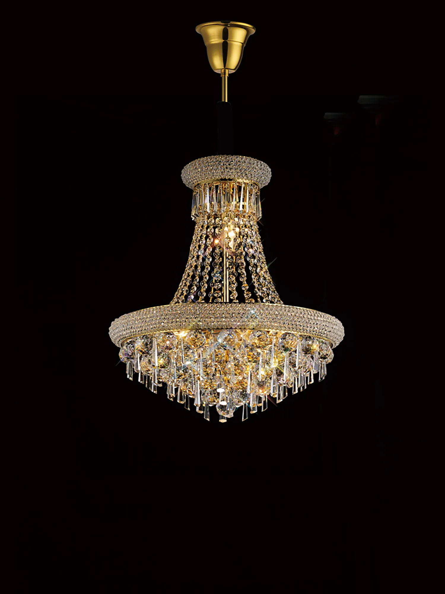 Alexandra Gold Crystal Ceiling Lights Diyas Statement Crystal Fittings